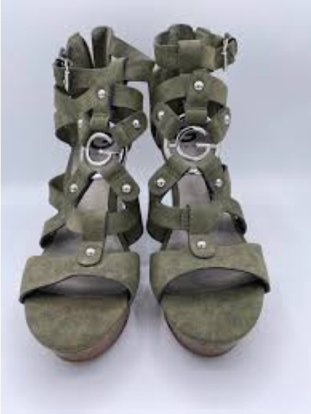 Guess Olive Green Studded Strappy wedge Platform Sandals